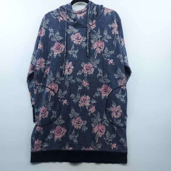 Mae Womens Digital Floral Dolman Hooded Pullover Sweatshirt Large - Picture 1 of 10